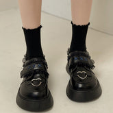 Botas negras de suela gruesa con diseño de corazón y encaje estilo Harajuku